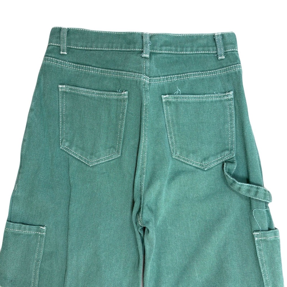 Lioness Womens High-Rise Wide Leg Baggy Cargo Green Denim Jeans XS 27x30 - Picture 9 of 16